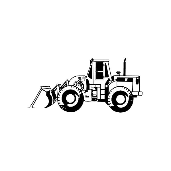 Front loader decal, black line drawing of loader with front bucket
