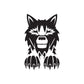 Staring wolf decal with front paws, black silhouette with white outlines