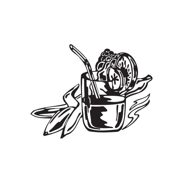 Fruit cocktail decal with black line-art glass, straw, and fruit slices