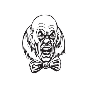 Frustrated clown head decal with bald face and black-and-white beard