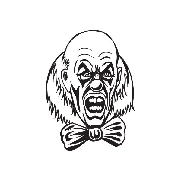 Frustrated clown head decal with bald face and black-and-white beard