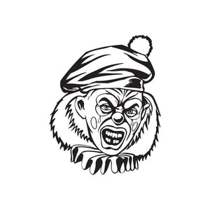 Clown head hat decal with angry expression in black-and-white