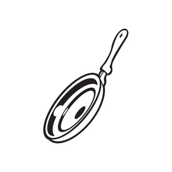 Frying pan decal with outline design and long handle