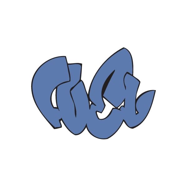 Blue graffiti-style sticker with bold tag letters