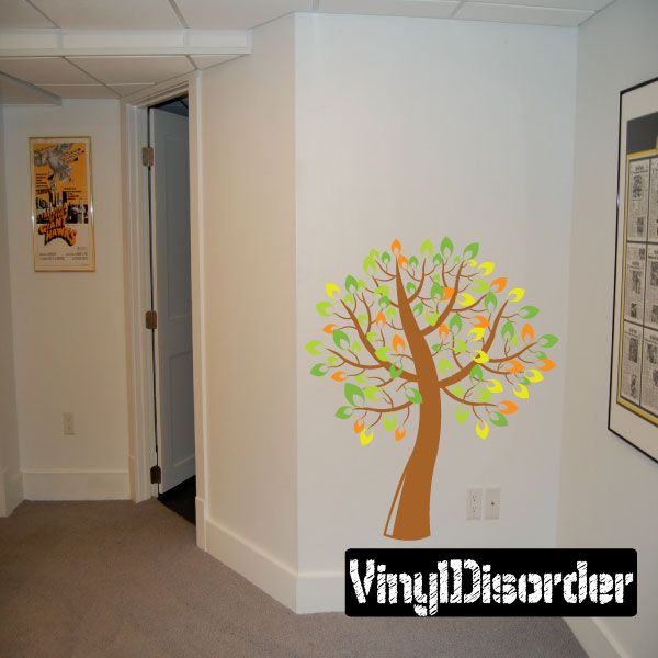 Vinyl wall decal tree with colorful leaves and brown trunk