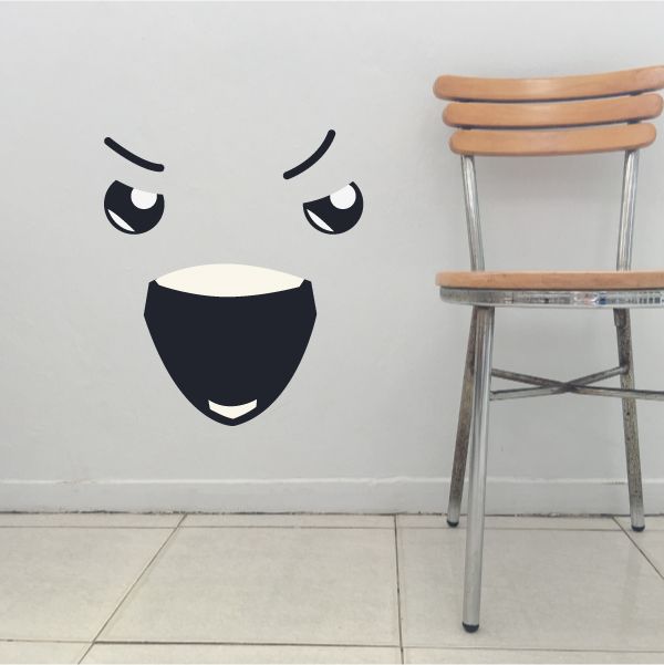 Furious face wall decal vinyl sticker with curved eyebrows and black beard
