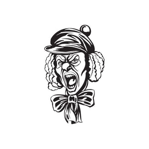 Clown face hat decal with bow tie, black outline graphic