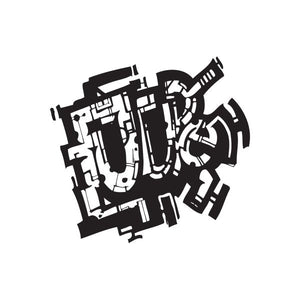 Future graffiti decal, black abstract tag with white highlights