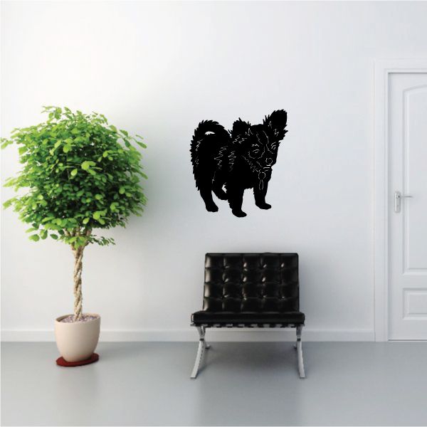 Fuzzy Chihuahua wall decal, black silhouette of a standing dog with ears up