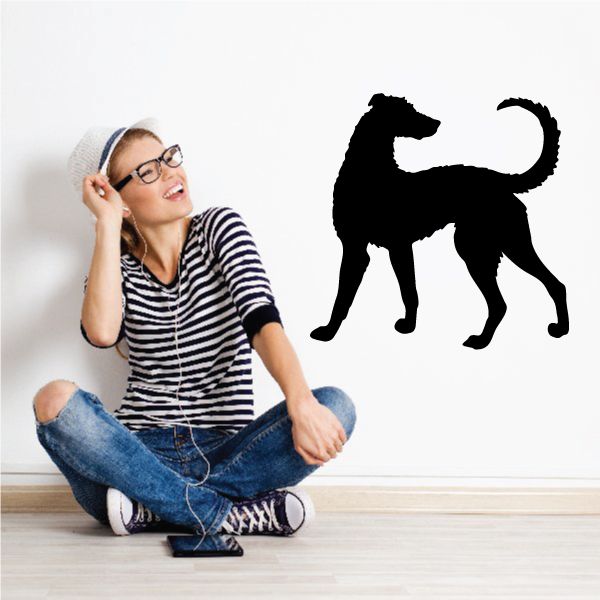 Black dog silhouette decal, looks back pose