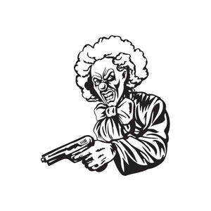 Fuzzy clown decal with gun illustration