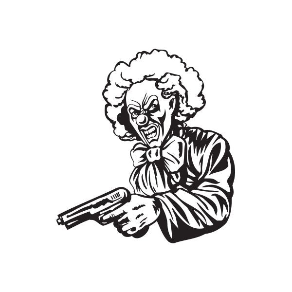 Fuzzy clown decal with gun illustration