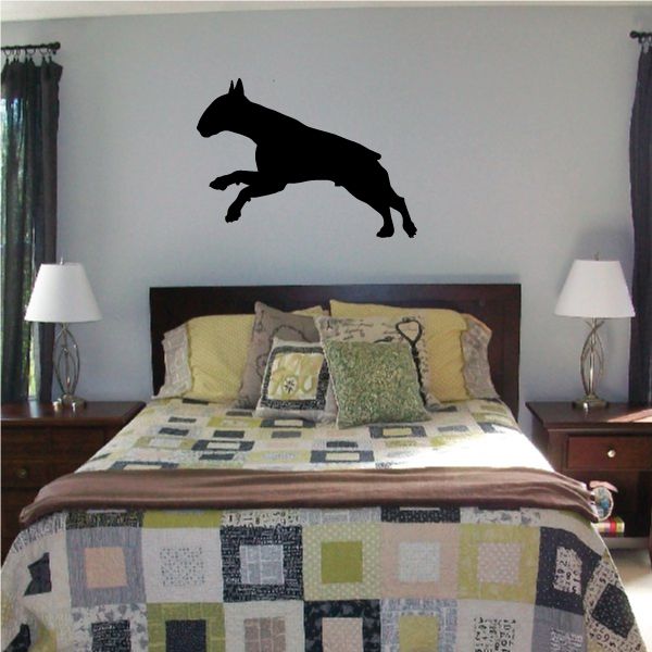 Black bull terrier galloping wall decal silhouette