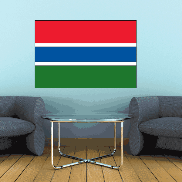 Rectangular Gambia flag sticker with red, white, blue, and green horizontal stripes