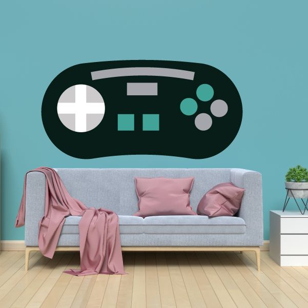 Game controller wall decal vinyl, black and green controller with buttons