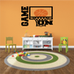 Game On basketball printed die-cut wall decal with hoop and net design