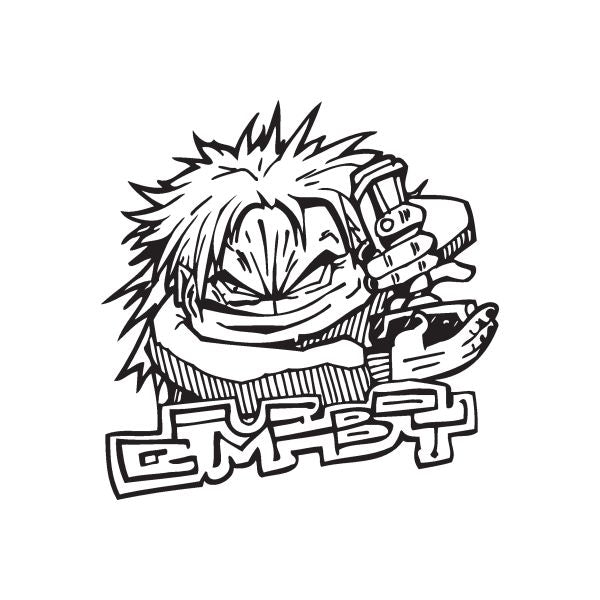 Graffiti-style Gameboy decal, black-and-white cartoon character holding a handheld console