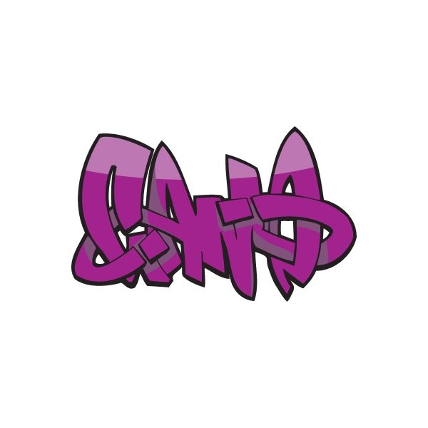 Purple graffiti sticker with stylized tag lettering