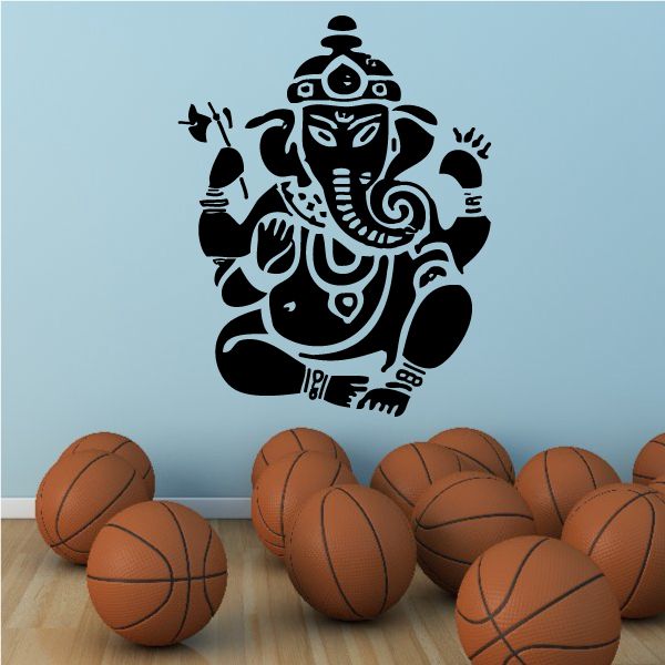Black Ganesha deity wall decal with stylized elephant god