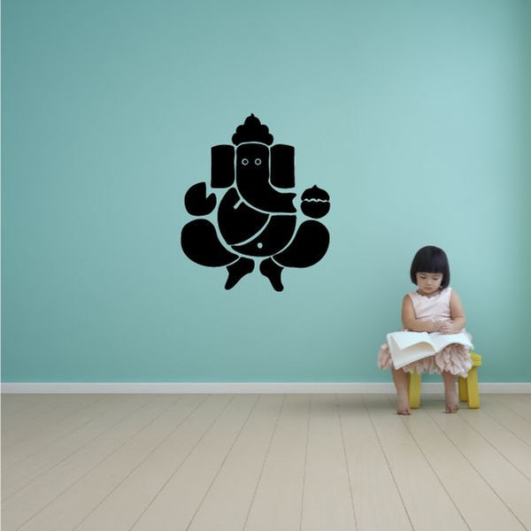 Ganesh wall decal, black Ganesha silhouette holding a sweet