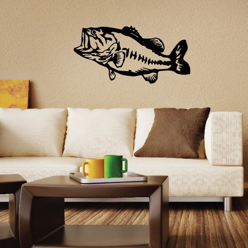 Black bass decal with open mouth on wall