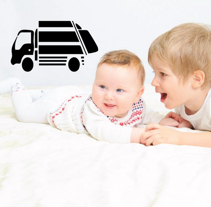 Garbage truck wall decal, black truck silhouette