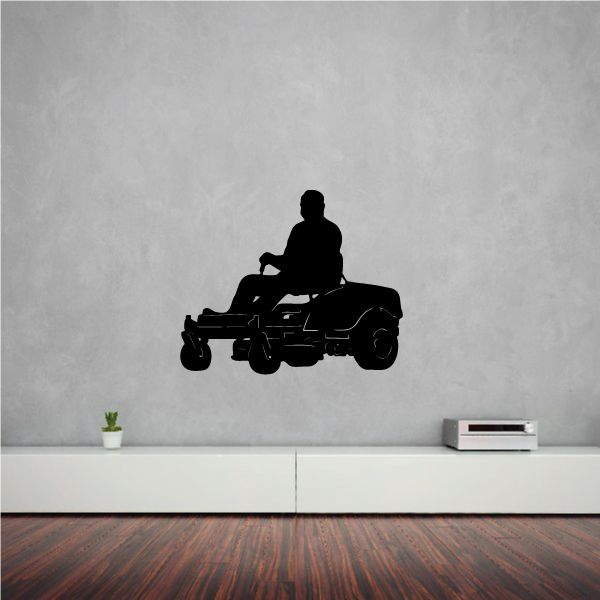 Zero turn lawnmower decal with rider silhouette