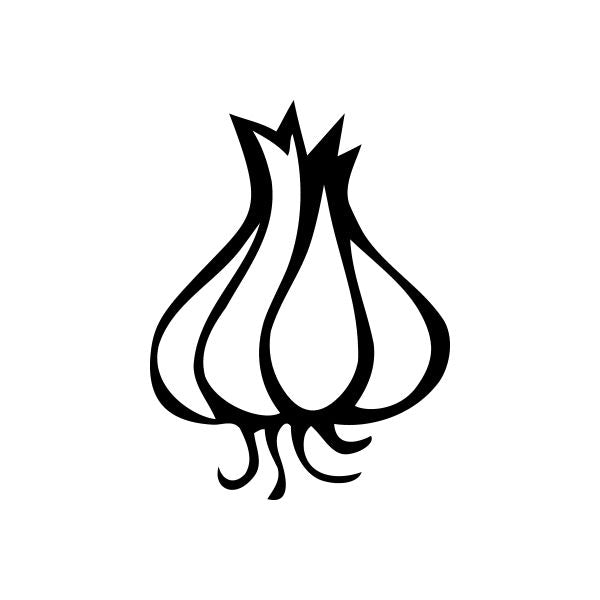 Garlic bulb decal in black with stylized flame-like outline
