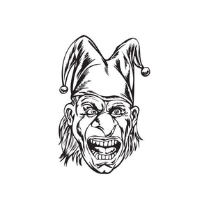 Jester head decal with screaming face and pointed cap