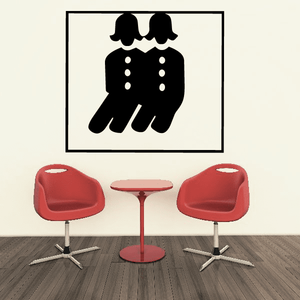 Framed twins decal with two black figures on a cream background