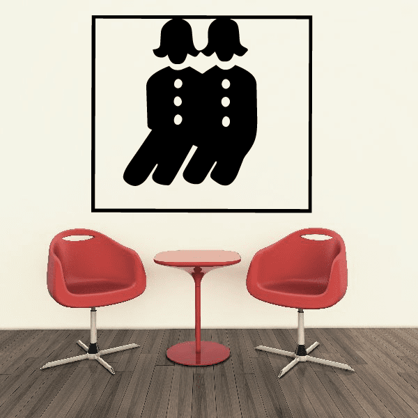 Framed twins decal with two black figures on a cream background