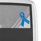 Blue awareness ribbon vinyl sticker with white text and tail