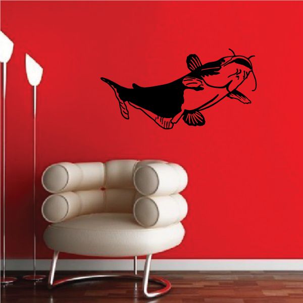 Catfish wall decal, black floating catfish illustration