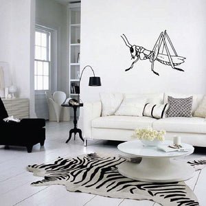 Grasshopper wall decal, black line-art insect design