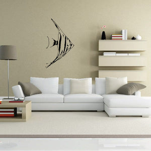 Striped angel fish wall decal with black linework on a light background
