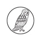 Geometric owl decal with black line art in a circle outline