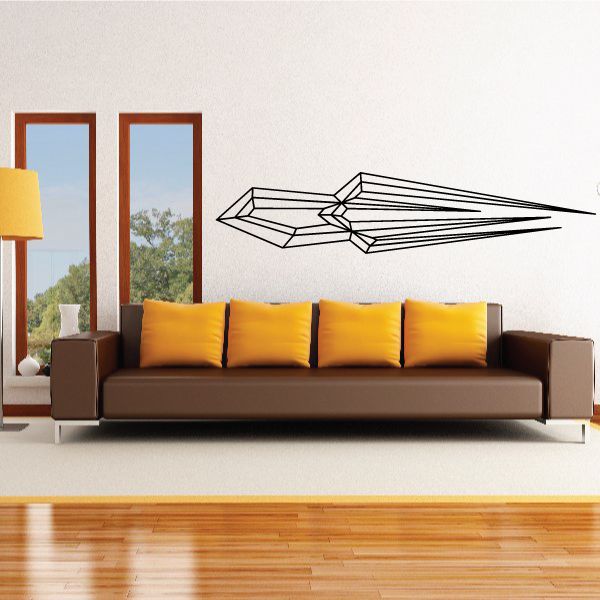 Linear pinstripe vinyl decal, black geometric rocket/arrow