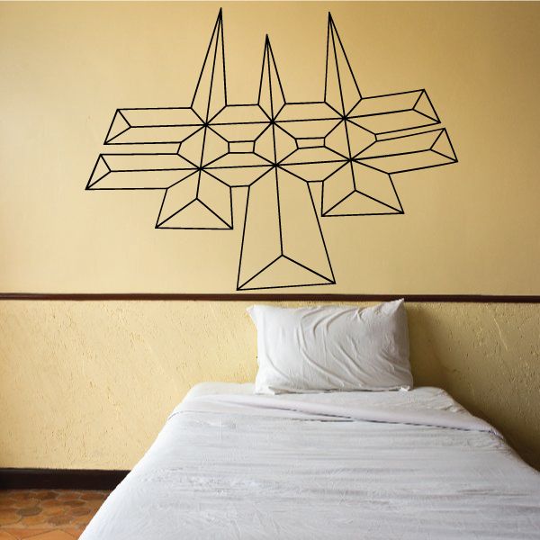 Many-sided pinstripe vinyl decal, geometric multi-panel star with pinstriped line art