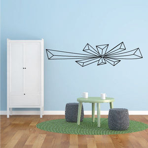 Geometric pinstripe vinyl wall decal with long arrow and starburst center, black lines