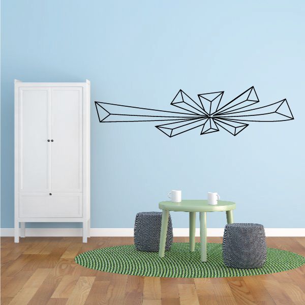 Geometric pinstripe vinyl wall decal with long arrow and starburst center, black lines