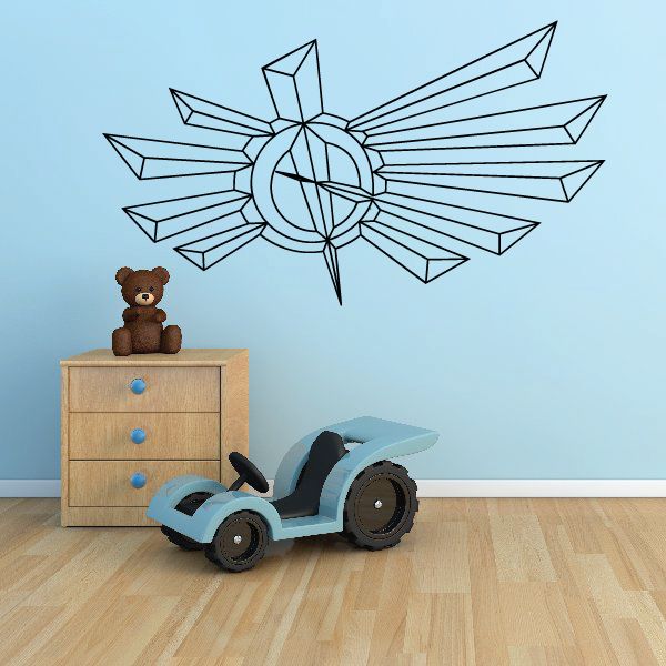 Geometric sunburst pinstripe vinyl decal with circular center and radiating lines