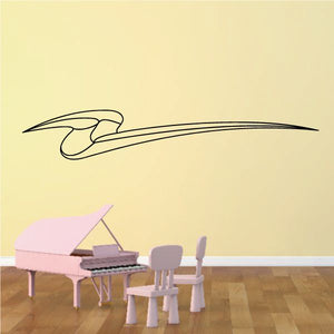 Three-dimensional pinstripe vinyl decal, black swoosh with curved head outline