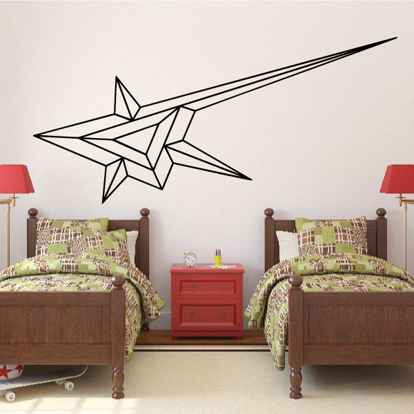 Geometric pinstripe vinyl decal with large star and arrow wings, black and white