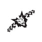 Geometric wolf head decal with zigzag rays, bold black and white