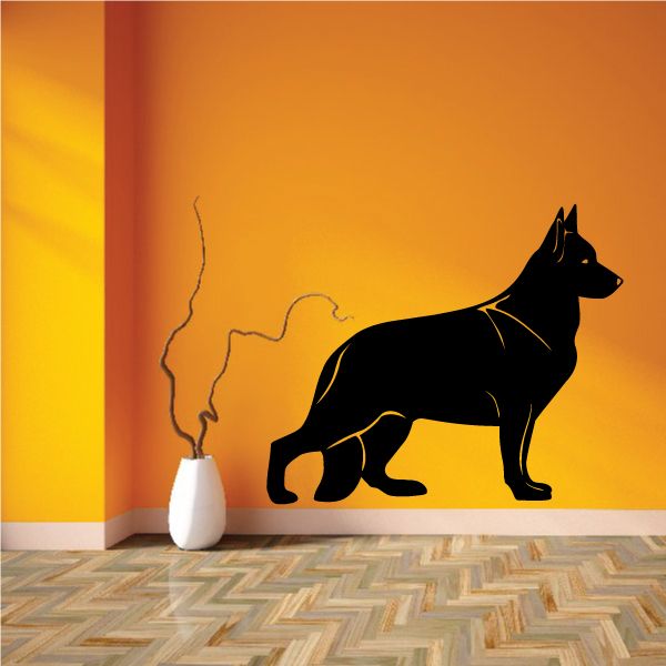 German Shepherd silhouette wall decal, dark dog profile graphic