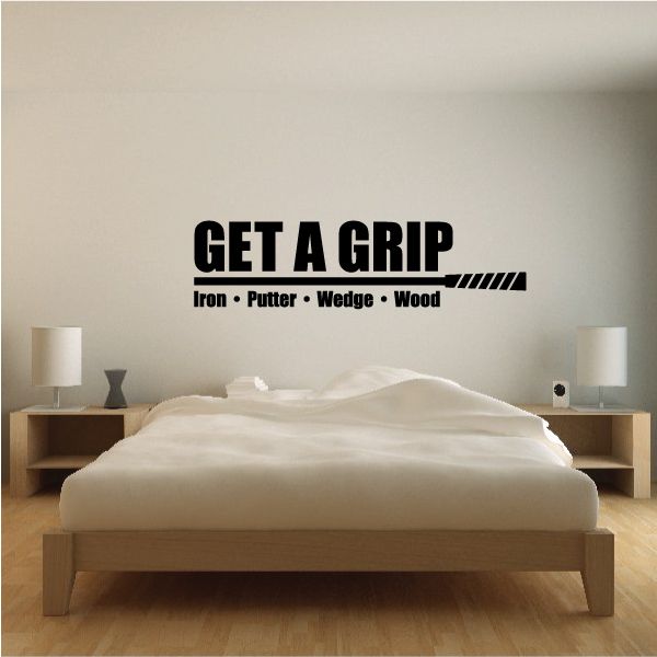 Golf wall decal: 'GET A GRIP' with striped underline