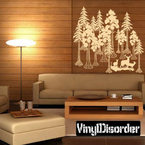 Sequoia tree and deer family wall decal set