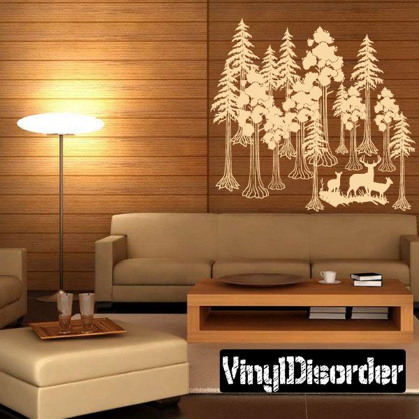 Sequoia tree and deer family wall decal set