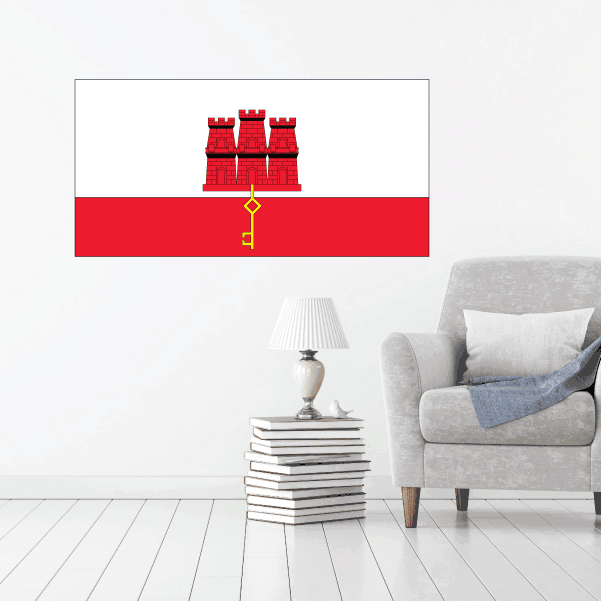 Gibraltar flag sticker with red castle and yellow key on red field