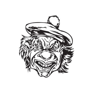 Clown head decal with cap, black and white graphic